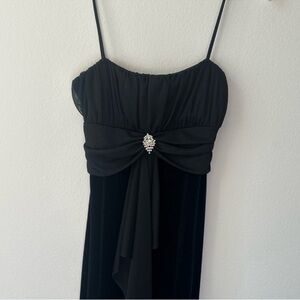 90s Black Dress Velvet Chiffon Long / Maxi Formal Spaghetti Straps Vintage